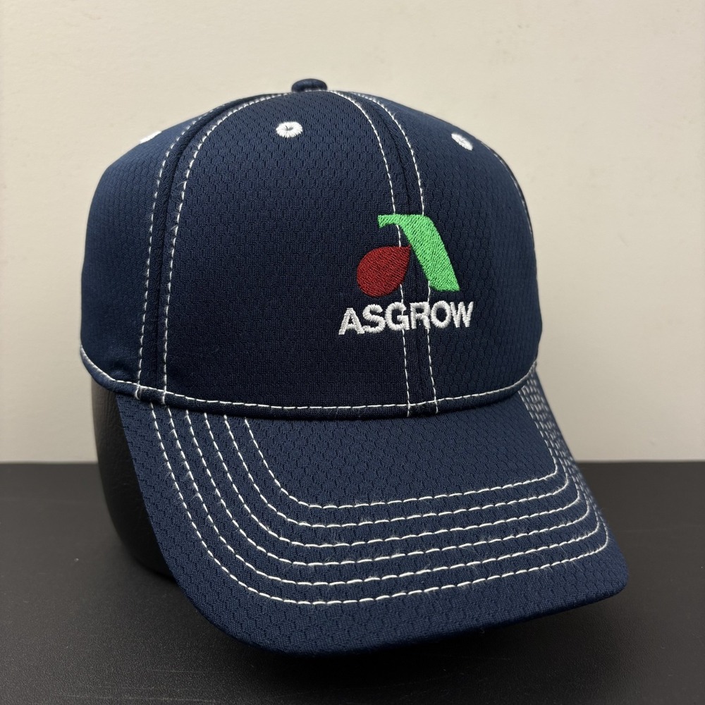Asgrow Seed Hat White Navy Blue Performance Mesh Strapback Cap Ag Farm Promo